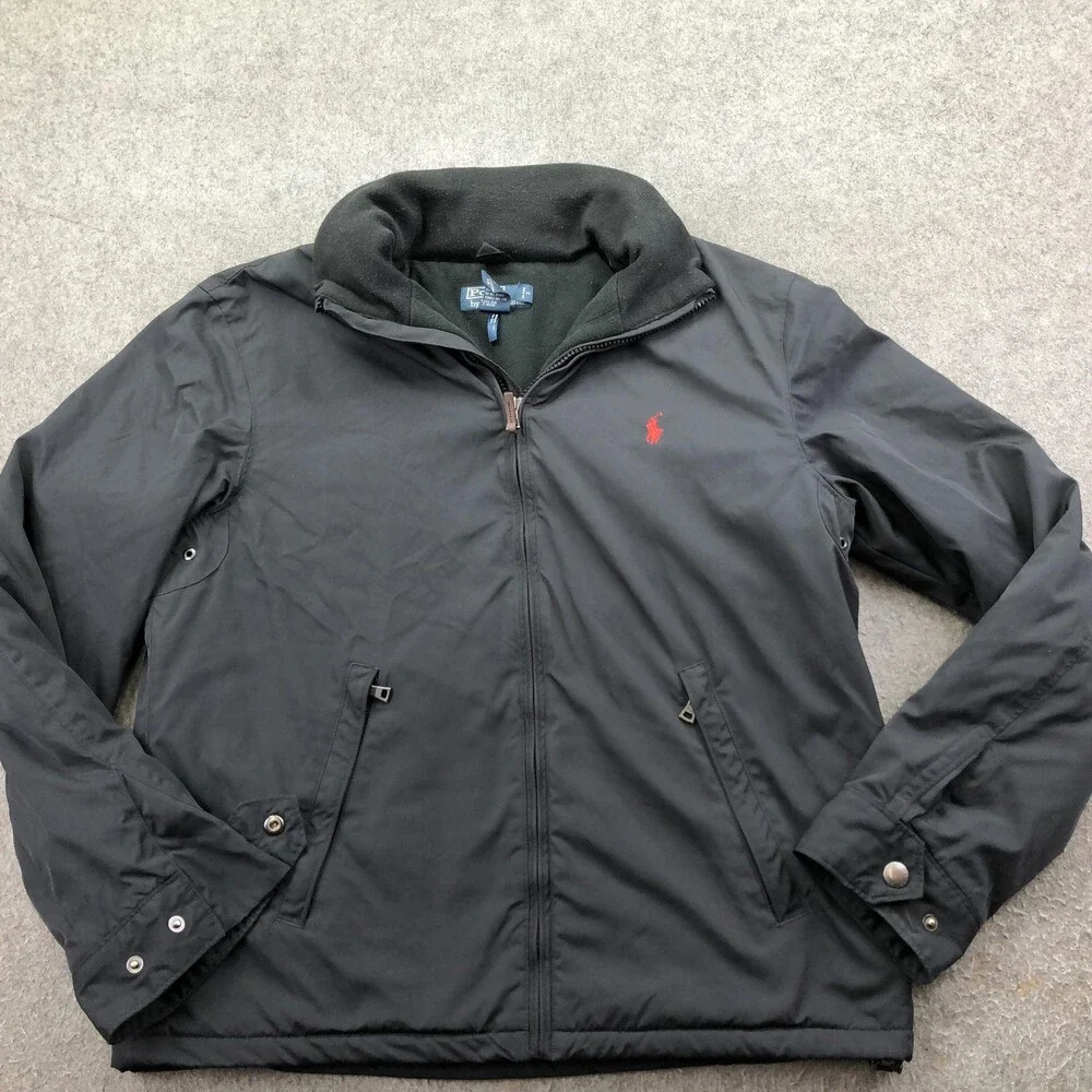 Polo Ralph Lauren Jacket Mens Large Black Softshell Windbreaker Full Zip Lined